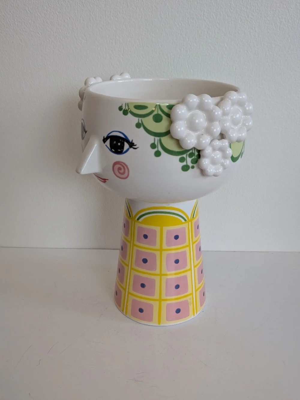 Bjørn Wiinblad Eva Vase whimsical woman's face textured hair decals